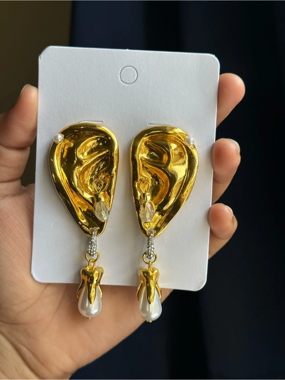 Schiaparelli Inspired Ear Shape Pearl Drop Statement Earrings